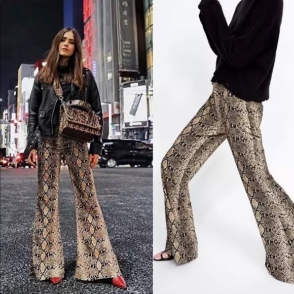 Zara Snakeskin Print Flared Pants (Size Small) - Picture 4 of 8